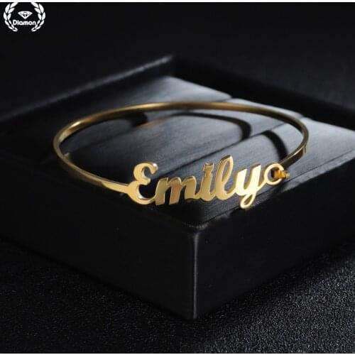 Diamon Personalized Stainless Steel Name Bracelet on Hand for Women Custom Letters 2mm Bangle Gold Color Jewelry Set Couple Gift