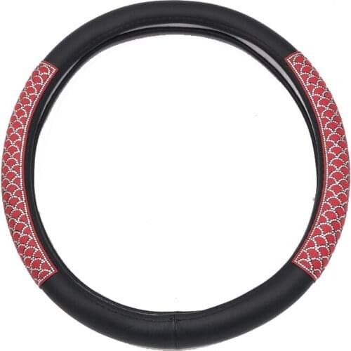 PU Steering Wheel Covers Crystal Studded Rhinestone Red Black Fashion