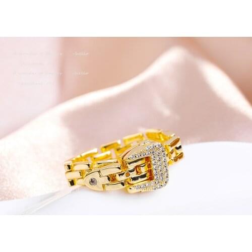 Design Feel Belt Buckle Chain Shape Gold Adjustable Rings For Woman Korean Fashion Jewelry Party Girl Finger Luxury Set Rings