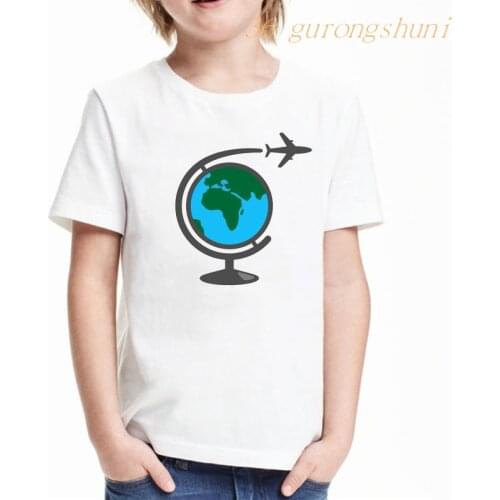 Geography global airplane cartoon t shirt for girls tshirt girl t-shirt Children clothing kids clothes boys graphic t shirts