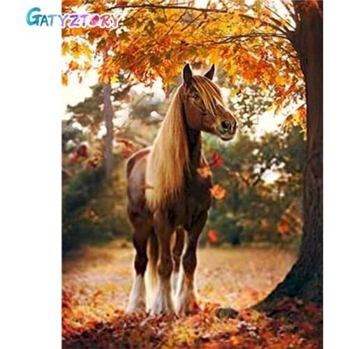 GATYZTORY 5D DIY Diamond Painting Horse Tree Cross Stitch Kit Mosaic Diamond Embroidery Scenery Full Square/Round Drill Home Dec