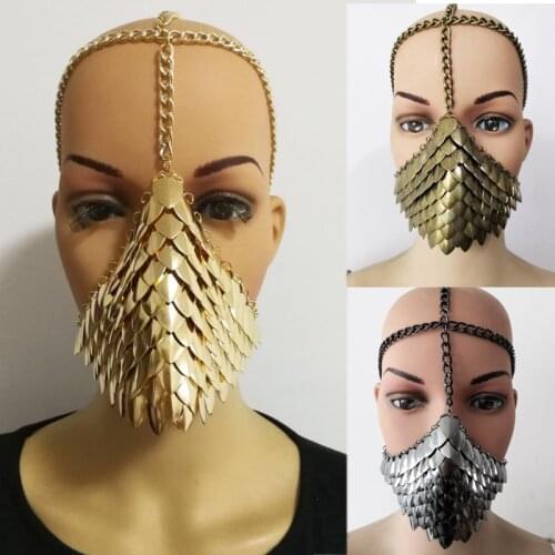 Head Chains Punk Face Metallic Shield Lady Glitter Headwear Cosplay Prom Decoration d88