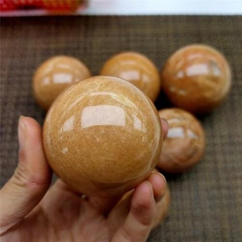 High quality Orange balls peach moonstone sphere healing crystals stone for Home Decoration
