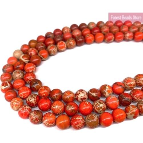 Natural Orange Sea Sediment Turquoise Imperial Jaspers Gemstone Round Beads Diy Bracelet for Jewelry Making 15"Strand 6 8 10MM