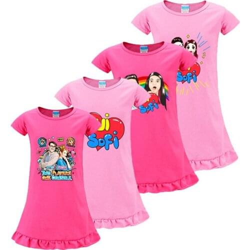 2021 Summer Girls' Dress Me Contro Te Ice Silk Short-sleeved Night Gown Night Dress Home Dress Dress Girls Clothes Summer Dress