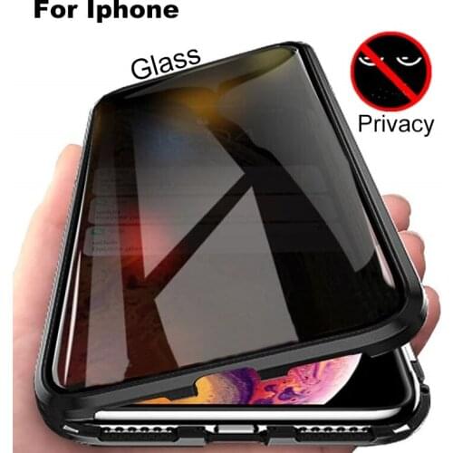 New Anti-peeping Magnetic Tempered Glass Privacy Metal Case For Iphone XR XS MAX X 8 7 6 6S Plus Protective Magnet Case Cover
