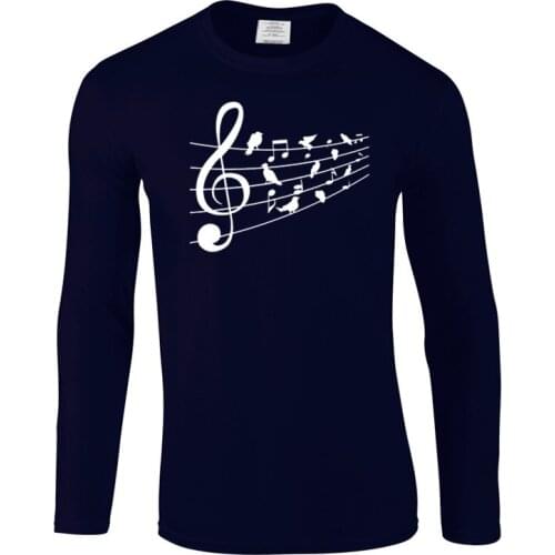 Autumn New Birds Musical Decor Casual long Sleeve Printed T-Shirt Men Cotton Top Tees Summer Fashion Clothes