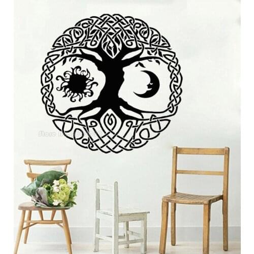 Tree of Life Wall Decal Abstract Symbol Moon Sun Day Night Vinyl Wall Stickers Living Room TV Background Art Wall Decor LL2066