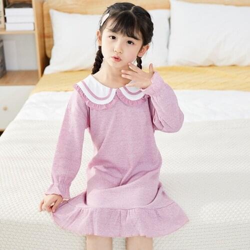 Nightgowns For Girls Pyjamas Kids Cartoon Pajamas Sleepwear Long Sleeve Dress Child Cotton Nightdress Spring Autumn Night Dress