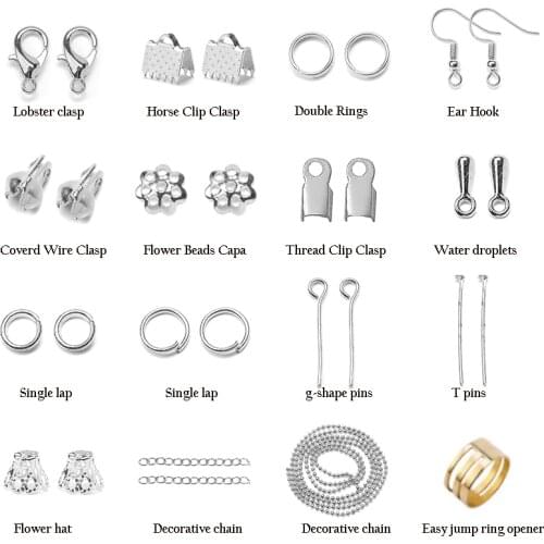 New Alloy Accessoy Jewelry Findings Set Open Jump Rings Lobster Clasps End Caps Earring Hooks Beads DIY Jewelry Making Supplies