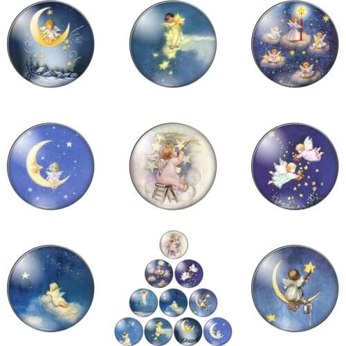 New Vintage Angel Baby Moon Stars Round Photo Glass Cabochon Demo Flat Back Making Findings Handmade DIY Accessories