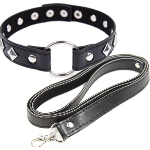 Candiway Bondage Boutique Faux Leather Collar and Lead chain Adult Game Collars submission Sex Toys Pet Traction belt
