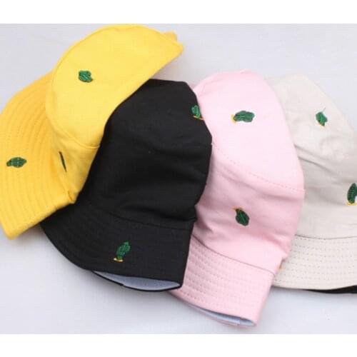 Harajuku bucket hat hot sale cactus embroidery double-sided fisherman hat men and women outdoor sun visor travel leisure hat