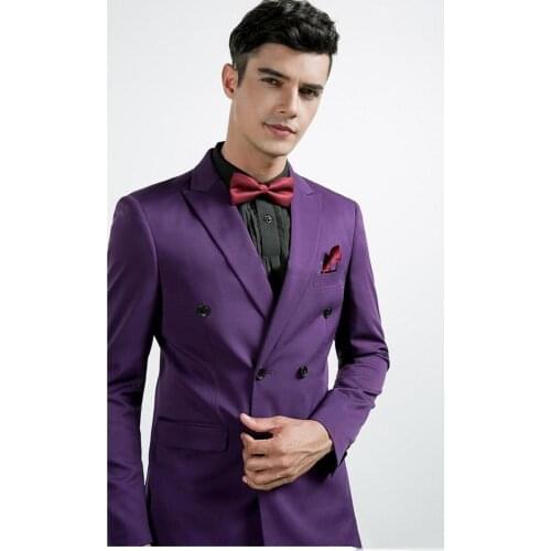 Jacket+Pants) Summer Purple Double Breasted 2 Piece Groom Tuexdos For Wedding Formal Prom Suit Party Evening Blazer Custom Made