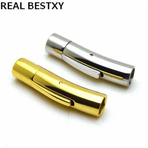 REAL BESTXY Custom Logo 5pc/lot 5mm/6mm Leather Bracelet stainless steel Clasp Connectors Charm press Buckle Jewelry Findings