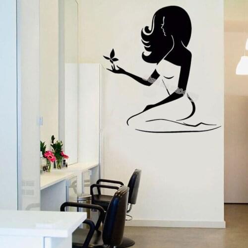 Sexy Pretty woman Wall Stickers Home Decor Beauty Salon Barbershop Decals Spa massage Vinilos Paredes Yoga Window poster AL328
