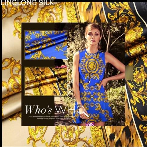 PRINTED SILK STRETCH SATIN 108cm width 19momme/Pure Mulberry Silk Tissus For Wedding Dresses Sewing Golden Leopard