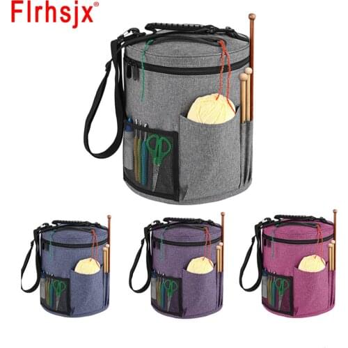 Yarn Storage Bag Solid Color Classic Yarn Knitting Tote Bag Large Cylinder Bags for Crochet Hooks Knitting Needles Sewing Tools
