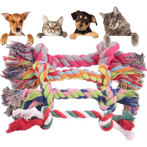 1 Pcs Pets Dogs Toys Pet Dog Puppy Cotton Chew Knot Toy Durable Braided Bone Rope Funny Pet Toys Pet Supplies(Random Color )