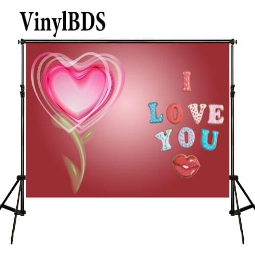 VinylBDS Valentines Day Photo Background Pink Wall Backdrop Cartoon Letter Background Red Lip Photo for Photocall Wedding