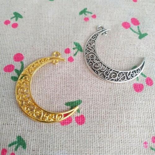 8Pcs/Lot 41*34mm Gold Silver Color Hollow Moon Charms Vintage DIY Making Jewelry Necklace Earrings Pendant Accessories Wholesale
