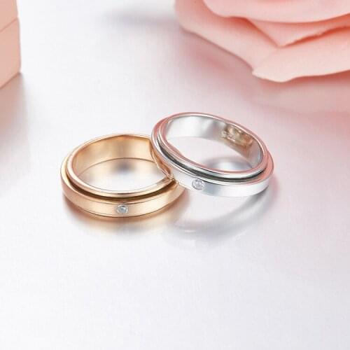 Brand designer 925 sterling silver rotate ring,rose gold silver two color one crystal spinning ring famous brand jewelry