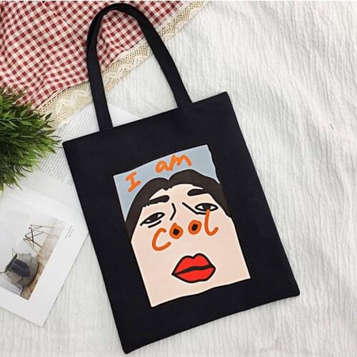 I Am Cool Alphabet College Cartoon Casual Women Large Capacity Kawaii Cute Harajuku Korea Ulzzang Punk New Canvas Shoulder Bags