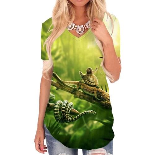 Giyu Brand Animal T-shirt women Forest T-shirts 3d Harajuku V-neck Tshirt Green Tshirts Printed Womens Clothing Punk Rock Cool