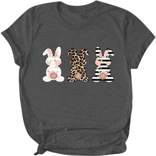 Womens versatile Easter casual cute cartoon print slim round neck T-shirt summer cotton short sleeve Футболки с коротким рукаво