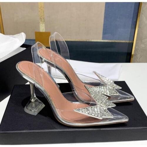 2021 Summer Clear Pvc Crystal Sandals Women Rhinestone Butterfly Cup High Heel Ladies Party Shoes Pumps Runway High Heel Sandals