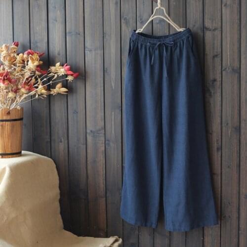 4252 new big size summer women pants casual Japan style Cotton linen lacing loose Thin solid female Wide leg pants long pants