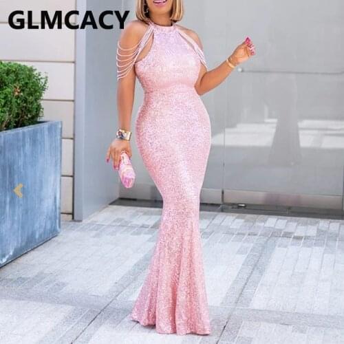 Women Elegant Off Shoulder Sequin Dress Formal Evening Party Mermaid Maxi Dress