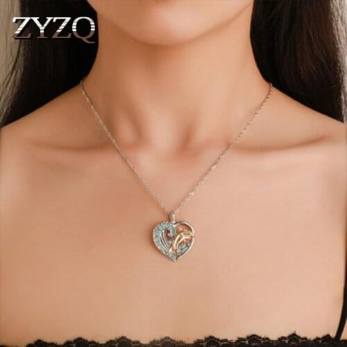 ZYZQ Romantic Lovely Heart Pendant Necklace For Women With Shiny Blue Stone Micro Paved Chain Choker Necklace Wholesale Lots