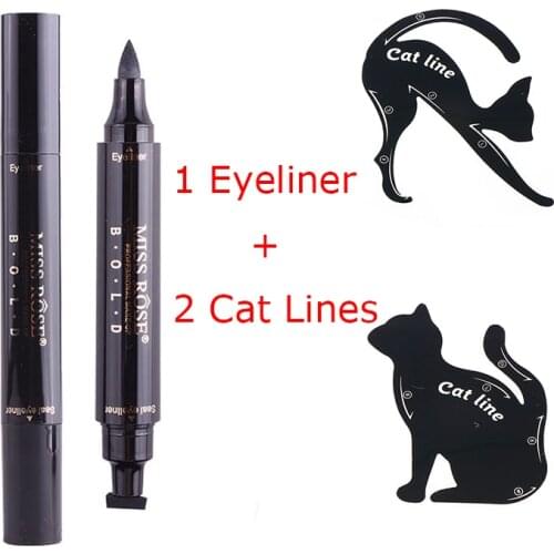 Sale Items 1Pc Quick Dry Waterproof Tattoo Eyeliner Pen With Stamp+2Pcs Woman Eye Cat Line Eyeliner Stencils Women Make-up Set