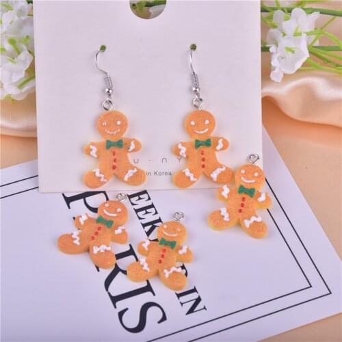 10pcs Christmas Cookie Man Resin Charms Earring Bracelet DIY Jewelry Making