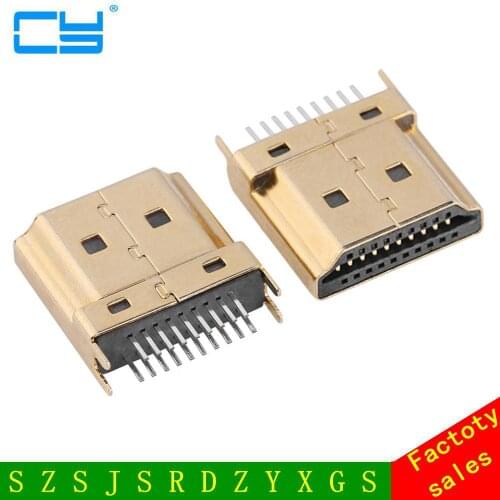 10Pcs/Packs Gold Tone Mini HDMI-compatible Male Jack Connectors 1.6mm Pitch 19 Pins PCB Wholesale Free Shipping