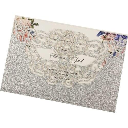 100 pieces/lot) Laser Cut Silver Glittery Mask Wedding Invitation Card Personalize Birthday Dancing Party Invitations IC061