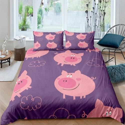 2/3pcs Cute Piggy Printed Duvet Cover Set Cartoon Animal Queen King Size Bedding Set Bedclothes 3D Home Textile For Kids Adults