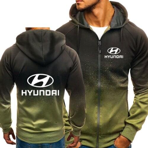 2021 Hoodies Men Hyundai Car Logo Print Casual Harajuku Gradient color Hooded Fleece Sweatshirts zipper Jacket Man Clothing