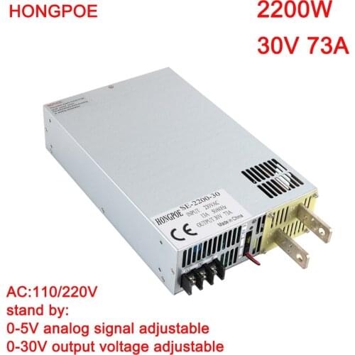 Best quality 2200W 30V Power Supply 30V 73A -0-30V Adjustable Power Supply AC-DC 0-5V Analog Signal Control SE-2200-30V DC30V
