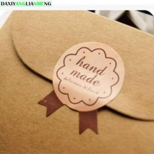 300pcs/10papers Pink color "hand made " Creative sticker Paper Baking packaging self-adhesive sealing sticker 30pcs/piece
