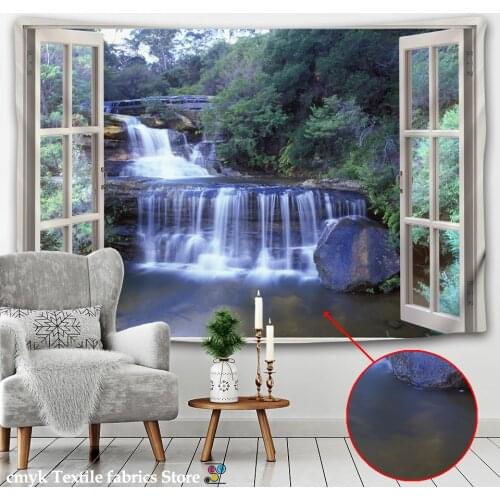 3D Outside The Window Landscape Waterfall Painting Tapestry Wall Hanging Bedroom Wall Fabric Art Tapestry Bohemian Decor Blanket