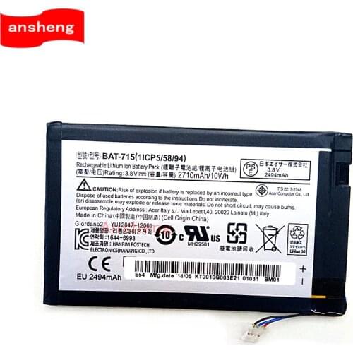 High Quality 2710mAh BAT-715 battery for Acer Iconia Tab B1 B1-A71 B1-710 BAT715 BAT 715 ( With 3 Cables) Smartphone