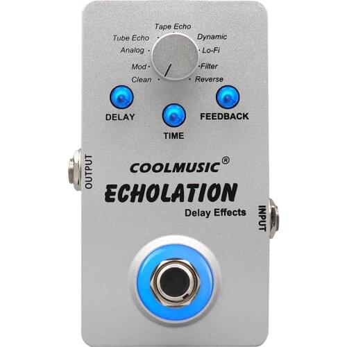 COOLMUSIC Electric Guitar Digital Delay Effect Pedal with 9 Delay Effects True Bypass Full Metal Shell Silver Color