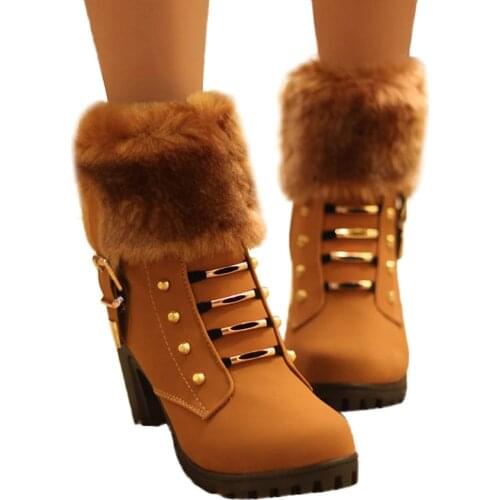 Hot Autumn Women Ankle Boots Female High Heel Shoes Flock Fashion Zipper Chunky Heels Short Botas For Ladies Casual Footwear