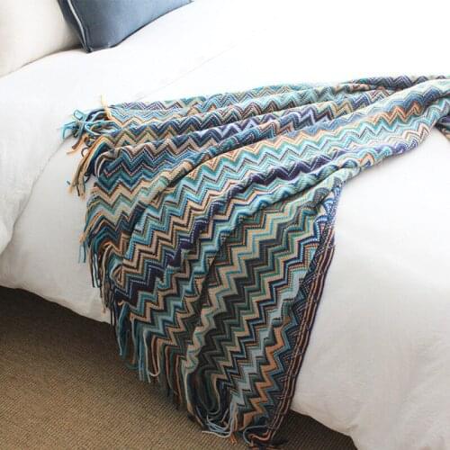Cutelife Bohemian Style Knitted Colorful Thread Blanket For Sofa Geometric Pattern Bed Living Room Sofa Throw Decorative Blanket
