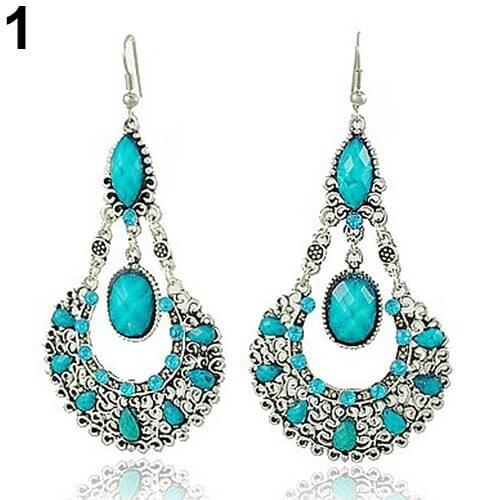 Ethnic Vintage Lady Rhinestone Dangle Hook Chandelier Statement Earrings Jewelry