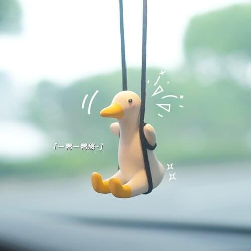 Gypsum Cute Anime Car Accessorie Swing Duck Pendant Auto Rearview Mirror Ornaments Birthday Gift Auto Decoraction Car Fragrance