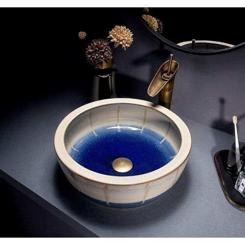 Ceramic art stage basin creative kiln glaze washbasin toilet retro wind washbasin household round basin
