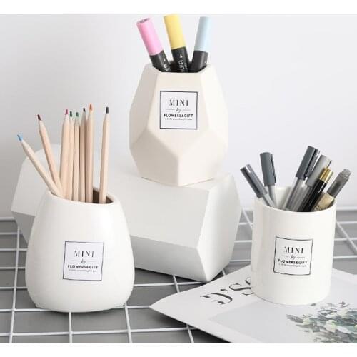Ceramic Pencil Storage Holder Desk Pen Makeup Brush Storage Box School Office Stationery Desktop Organizer